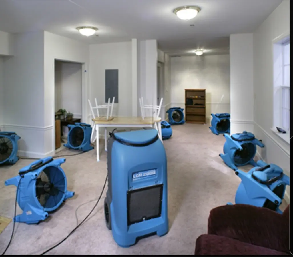 Air movers and dehumidifier setup for Water Damage Restoration in Bemiss